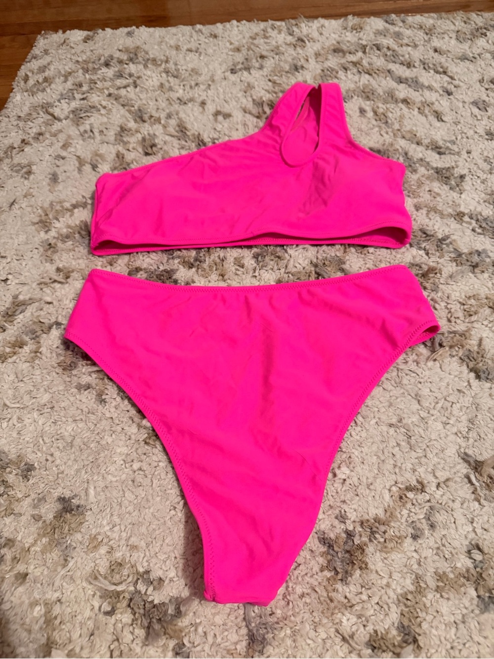 Women's One-Shoulder Bikini Set in Hot Pink